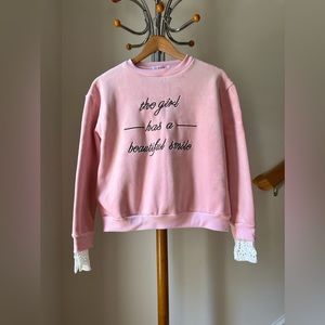 Pink Smooth Touch Women Words Long Sleeve Crewneck Sweatshirt